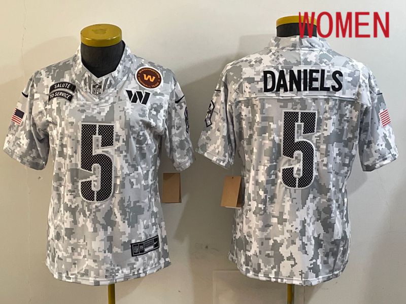 Women Washington Commanders #5 Daniels Nike Arctic Camo 2024 Salute to Service Limited NFL Jersey style 1->women nfl jersey->Women Jersey